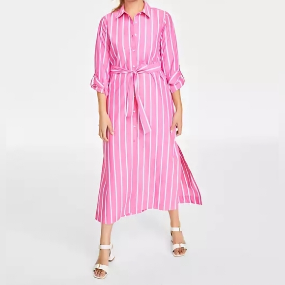 On 34th Women's Striped Midi Shirtdress - Picture 1 of 5